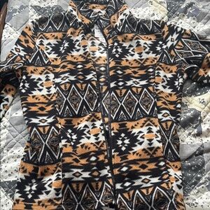 New York Laundry Black White Tan Aztec Zip-Up Fleece Hoodie